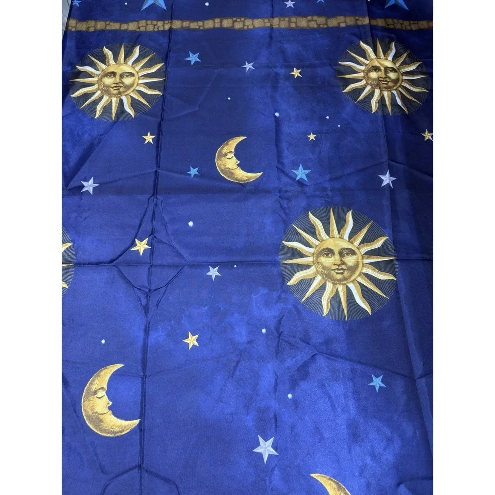 Celestial Shower Curtain Sun Moon Stars Blue Gold Mainstays Polyester Vtg Decor